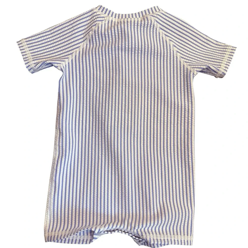 RuggedButts Periwinkle Blue Seersucker One Piece Rash Guard UPF 50+ 6-12M